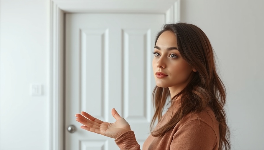 A woman discussing ideas for building a new primary bedroom in a minimalistic room.