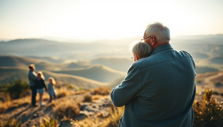 Elderly couple enjoying scenic view on summer road trip.