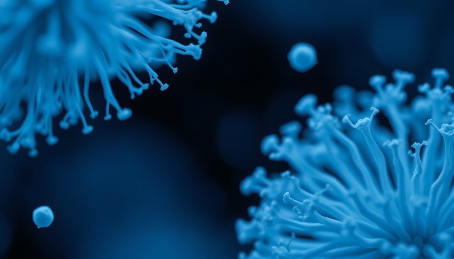 Close-up view of blue fungal spores related to Olorofim antifungal treatment.