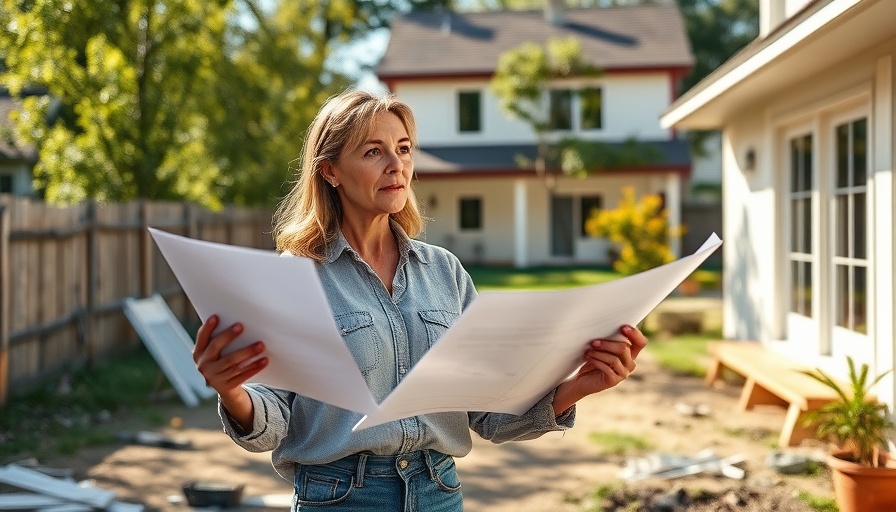Woman explaining backyard pool renovation plans.