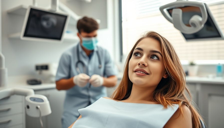 Dental safety scenario in modern office with surprised patient.