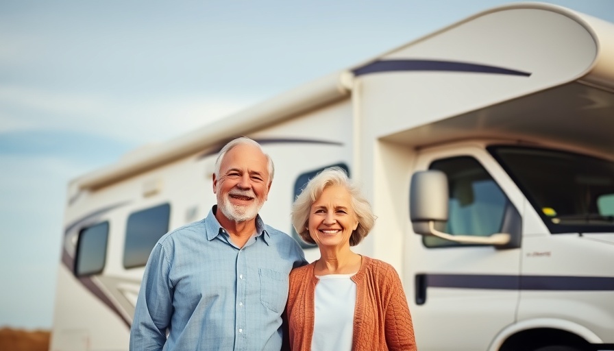 Happy senior couple enjoying RV travel adventure.