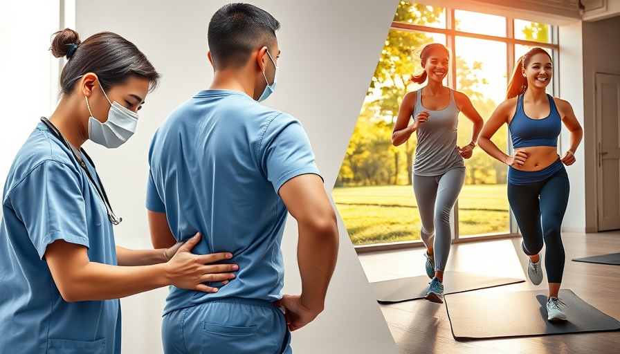 Collage showing ways to prevent back pain through medical care, jogging, and exercise.