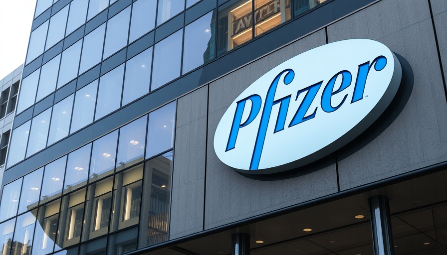 Pfizer logo prominently displayed on building exterior.