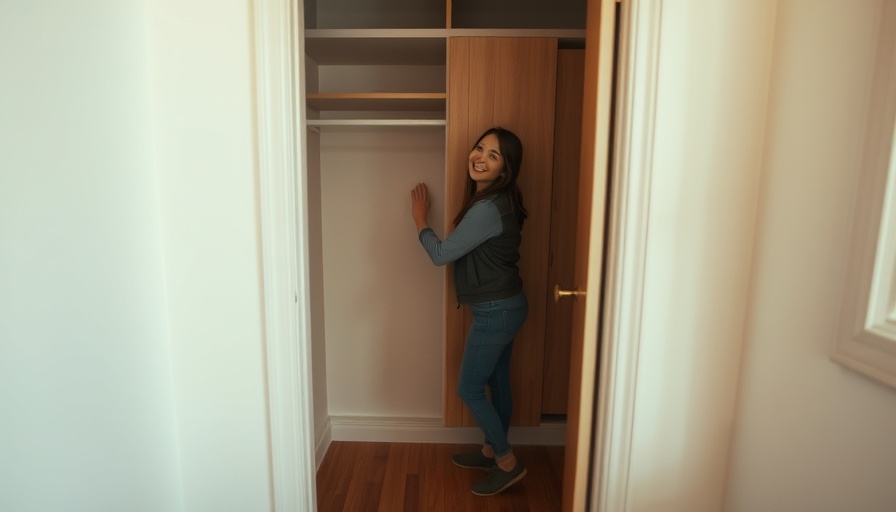 Buying a home sight unseen: Woman inspects closet in empty room.