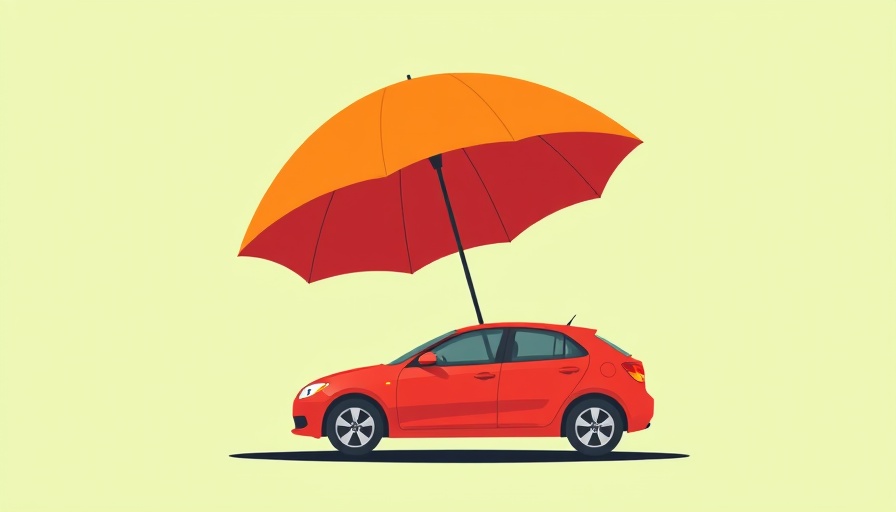 Illustration of car under umbrella symbolizing insurance protection.