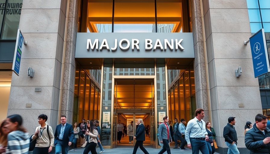 Major U.S. bank entrance with people, highlighting urban banking.