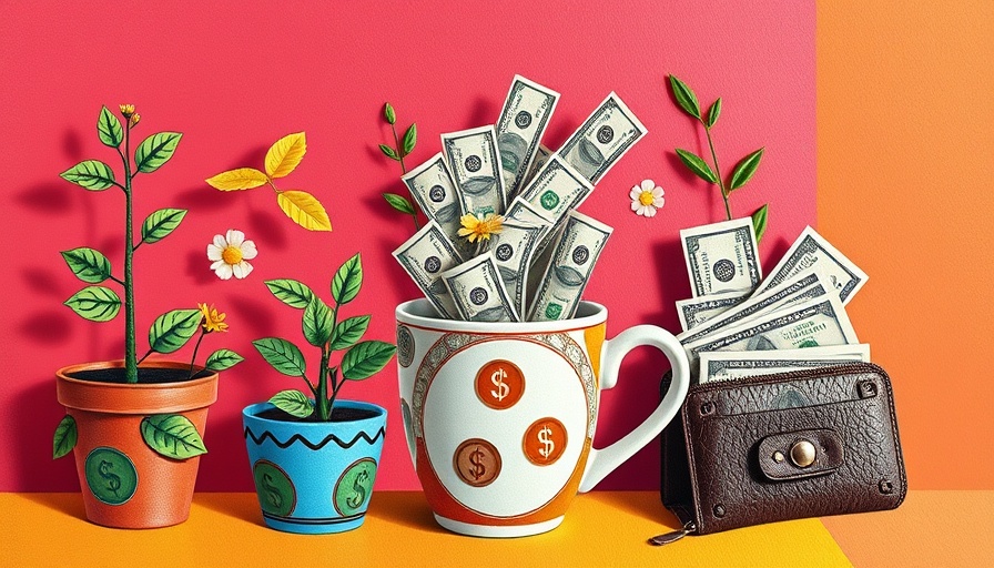 Colorful illustrations depicting creative money-saving strategies.