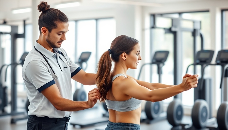 Physical therapist helps woman with overlap between back and hip pain in a gym.