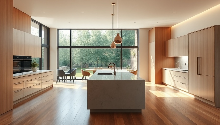 Modern kitchen with island and garden view during renovation.