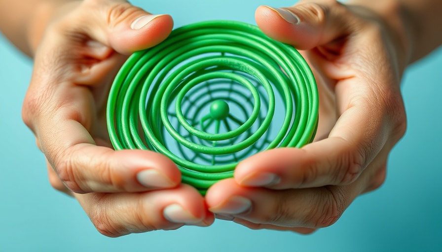 Close-up of hands disassembling a green mosquito coil.