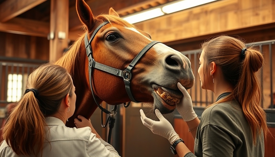 Vet examines horse during equine dental health appointment.