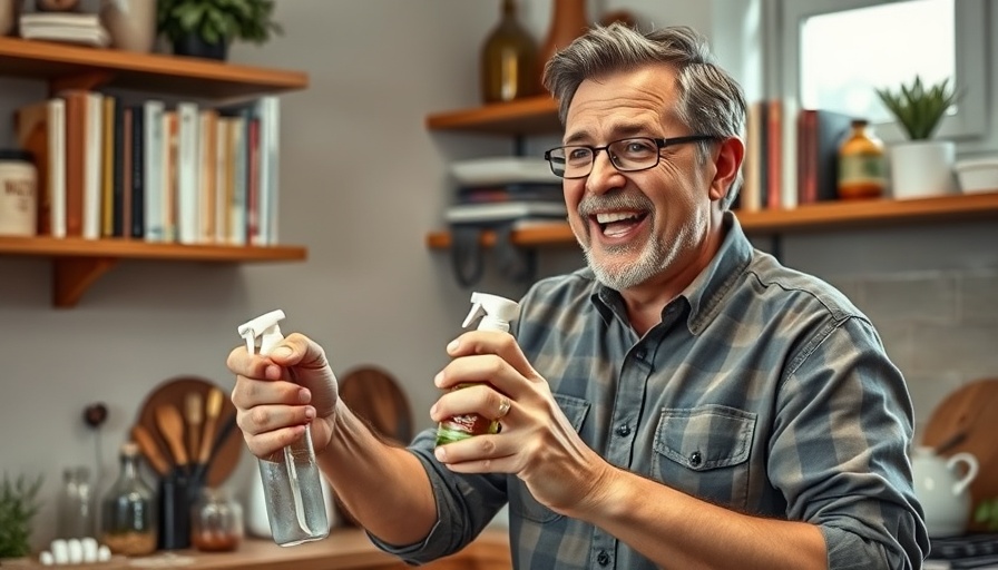 Middle-aged man demonstrates making natural flea and tick spray.