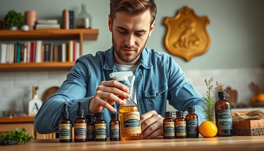 Man making all natural flea and tick spray with essential oils.