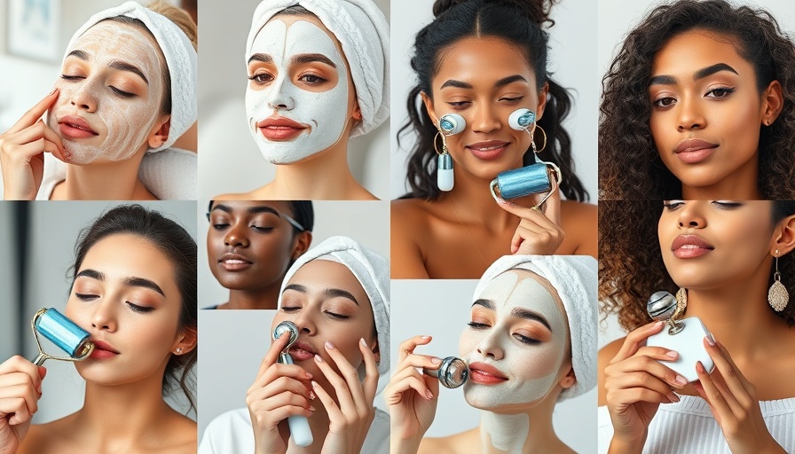 People using cryotherapy tools for skin care in a social media collage.