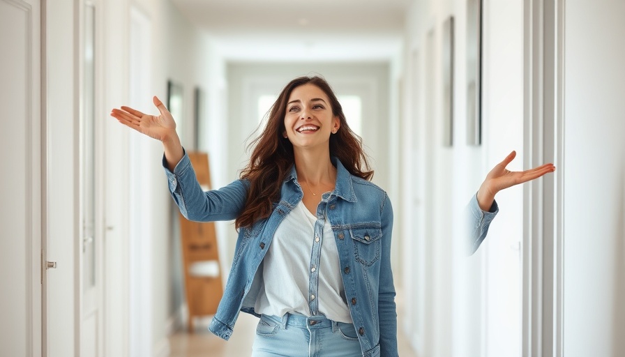 Woman discusses home renovation strategies for profit in modern hallway.