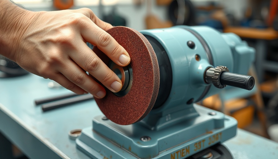Person using sharpening tools for home improvement on a bench grinder.