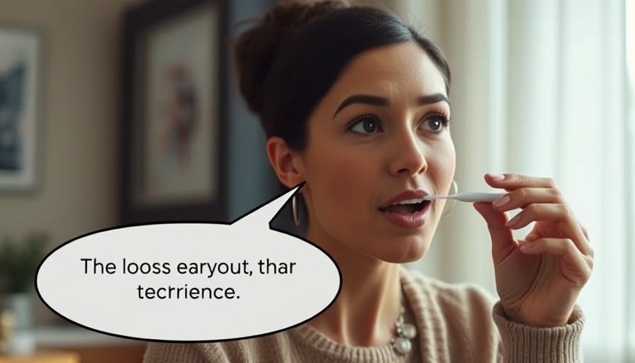 Woman explaining flossing technique in a cinematic photo.
