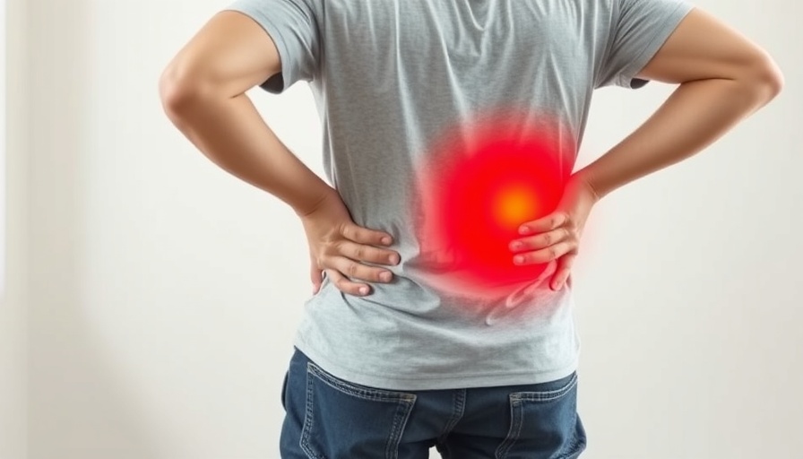 Man experiencing lower back pain with red highlight.