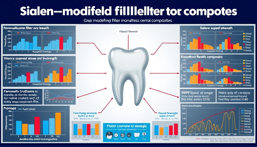 Infographic on silane-modified fillers in dental composites with charts and diagrams.