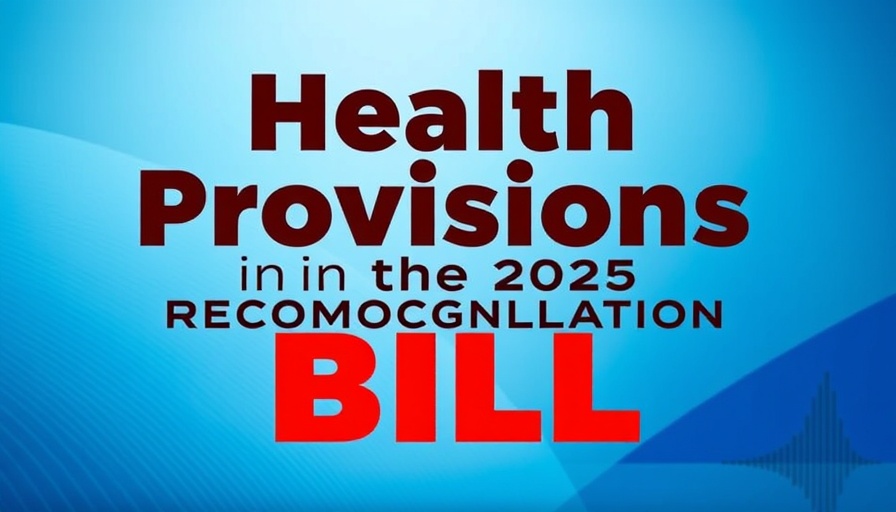 Modern graphic with health provisions text on blue background