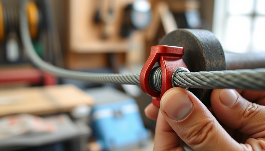 Steel cable wall fastening system being adjusted in workshop.