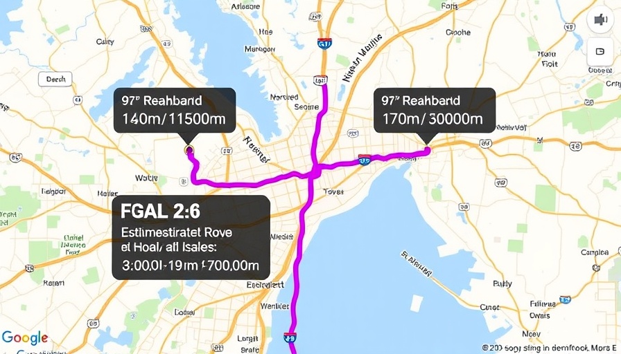 Map showing commuting routes with times and distances