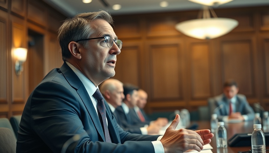 Businessman discussing CEO compensation at a formal panel meeting.