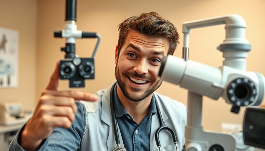 Young male eye professional explaining EVO ICL eye surgery cost.