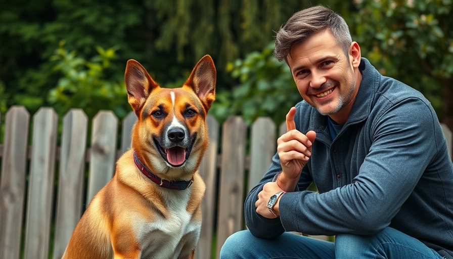 Dog controlling human in natural setting