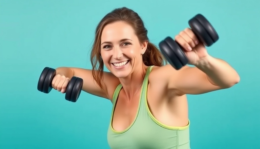 Woman practicing beginner dumbbell strength routine.