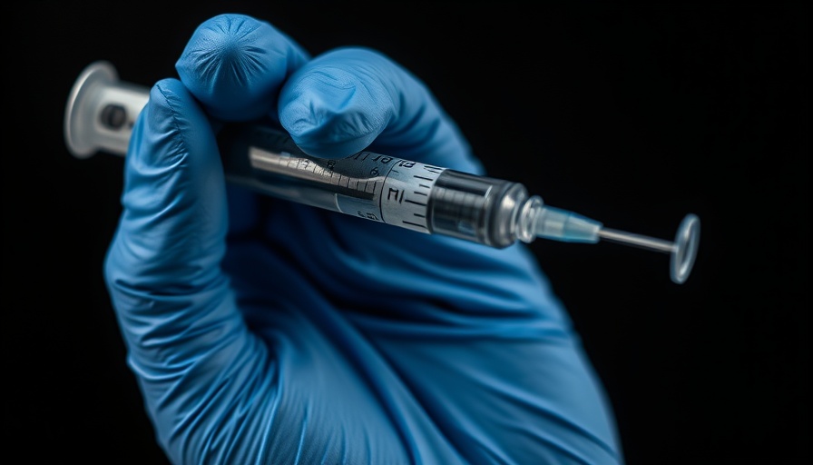 Detailed close-up of a syringe held by gloved hand.