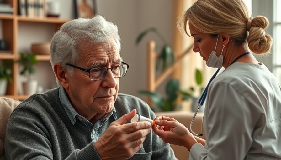 Elderly man receiving medication, discussing brain health risks.