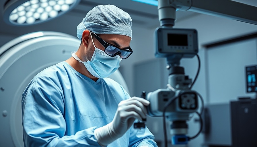 Medical professional preparing equipment for preoperative stereotactic radiotherapy.