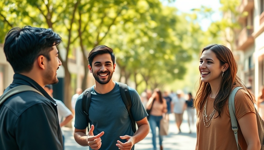 Street game scene guessing celebrity smile outdoors.