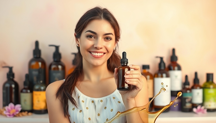 Woman with best cleansing oils, holding a bottle, bright modern setting.