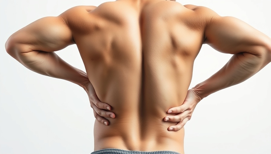 Person managing neck and back pain by holding lower back.