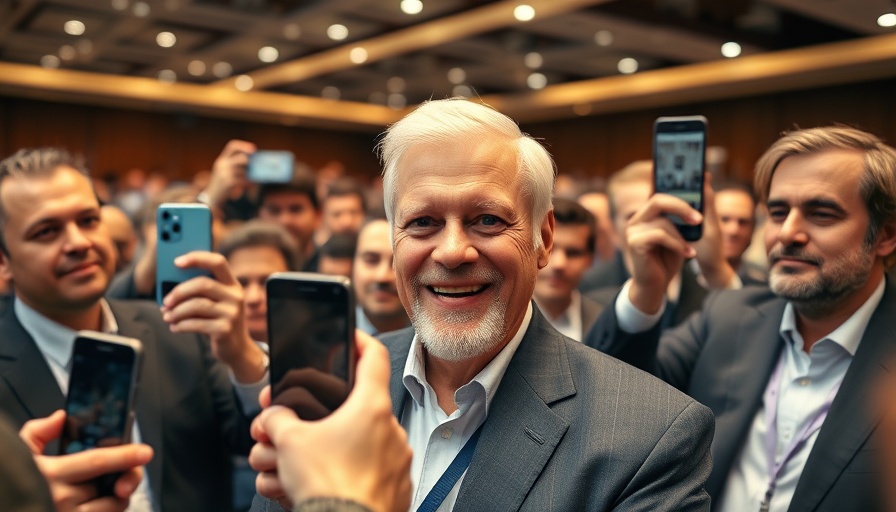 Nvidia recovery in China sales event with smiling older man surrounded by photographers.