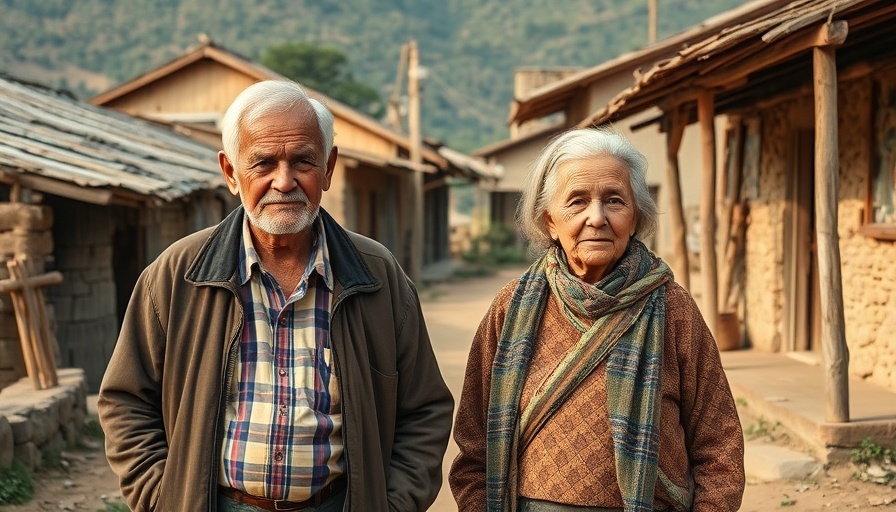 Elderly couple in Europe's rural area, resilience and hope.