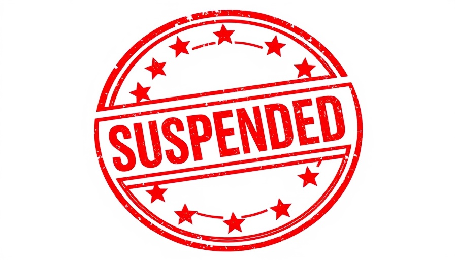 Circular red suspended stamp indicating drug inspector suspension.