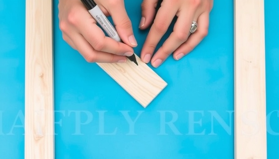 Detailed view of 45-degree wood joints marking technique with black marker.