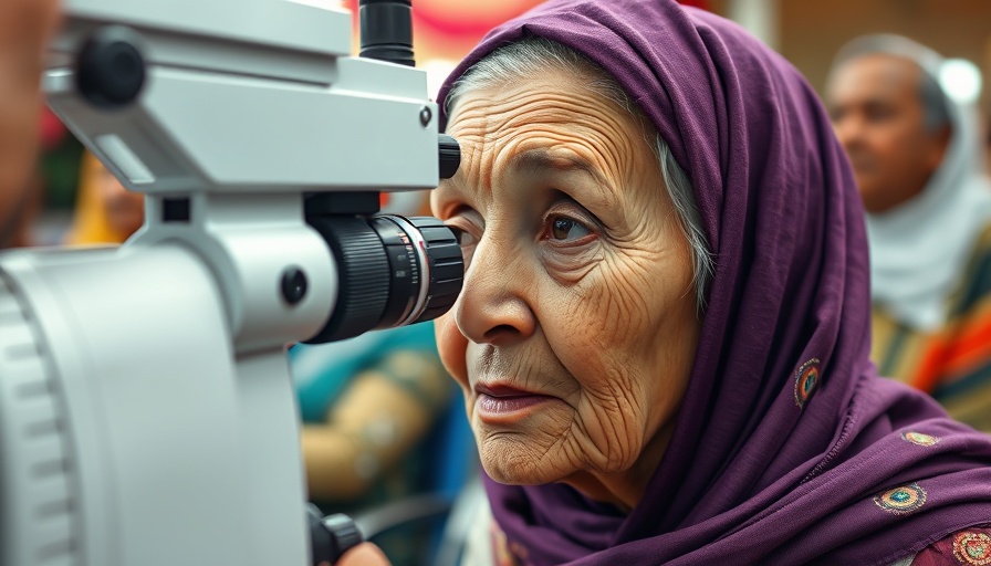 Eye examination for Trachoma blindness prevention in a crowded setting.