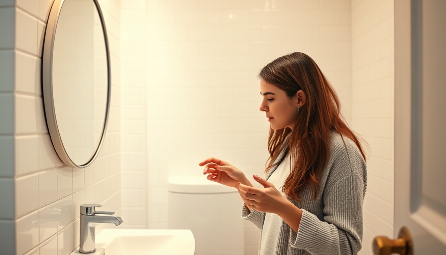 Woman in small bathroom evaluating space, buying a home with safety issues.