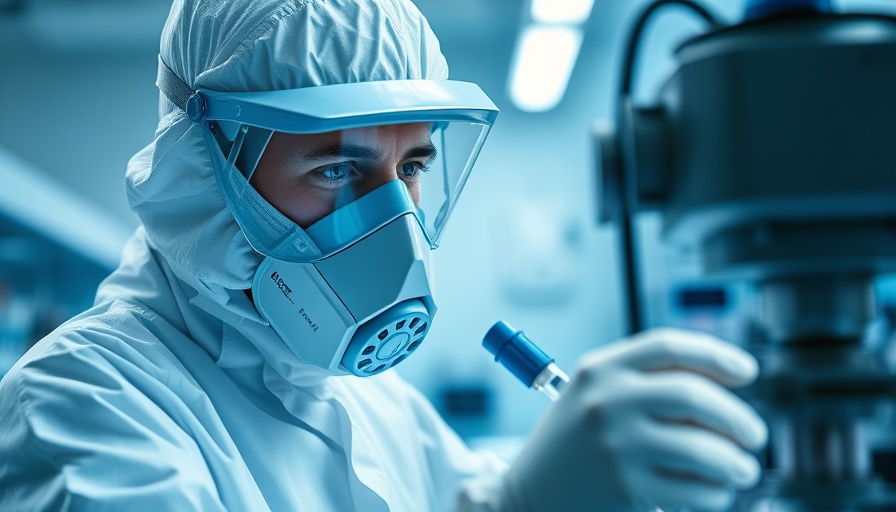 Scientist in protective suit working on REV102 therapy.