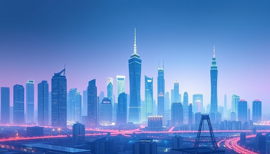 Futuristic city skyline with digital data overlay, representing housing market inventory 2025.
