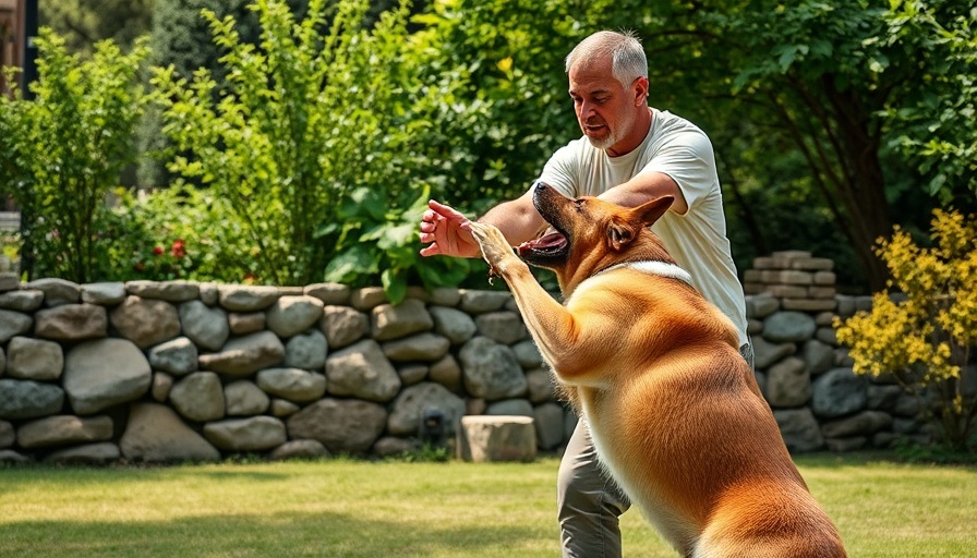 Dog trainer demonstrating free shaping dog training in a garden.
