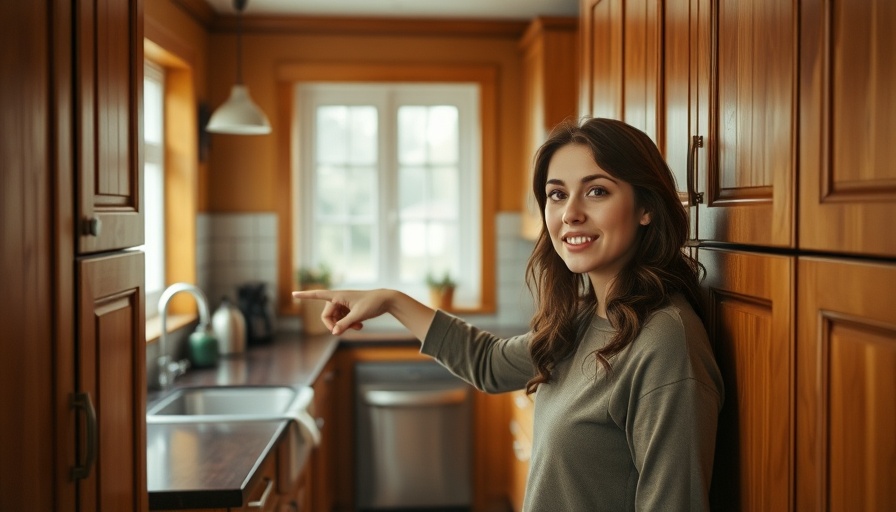 Young woman in traditional galley kitchen renovation scene