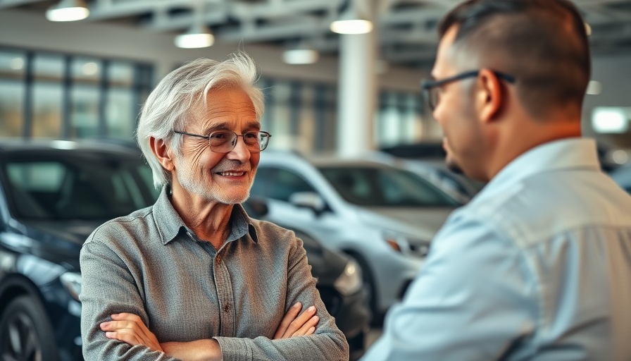 Senior couple explores buying a new car in a showroom.