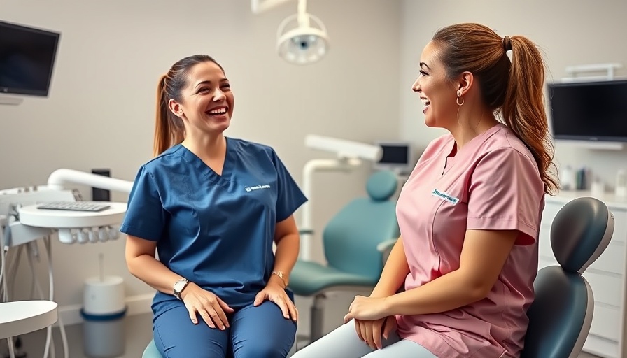Dental hygienists in a playful moment in office, showcasing humor in a clinical setting.