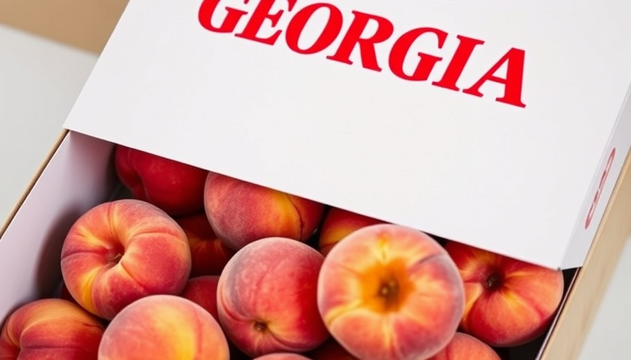 Box of fresh Georgia peaches labeled 'GEORGIA'.